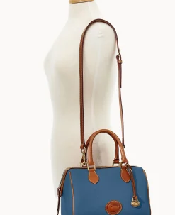 Dooney & Bourke Ready For the Getaway|Pebbled Leather<All Weather Leather 3.0 Barrel Satchel 28 Denim
