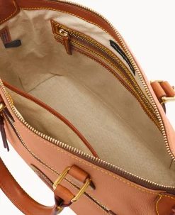 Dooney & Bourke Ready For the Getaway|Pebbled Leather<All Weather Leather 3.0 Domed Satchel 30 Caramel