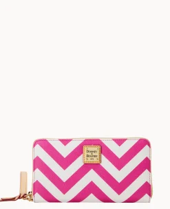 Dooney & Bourke The Chevron Collection|Grab and Go<Chevron Large Zip Around Wallet Fuchsia