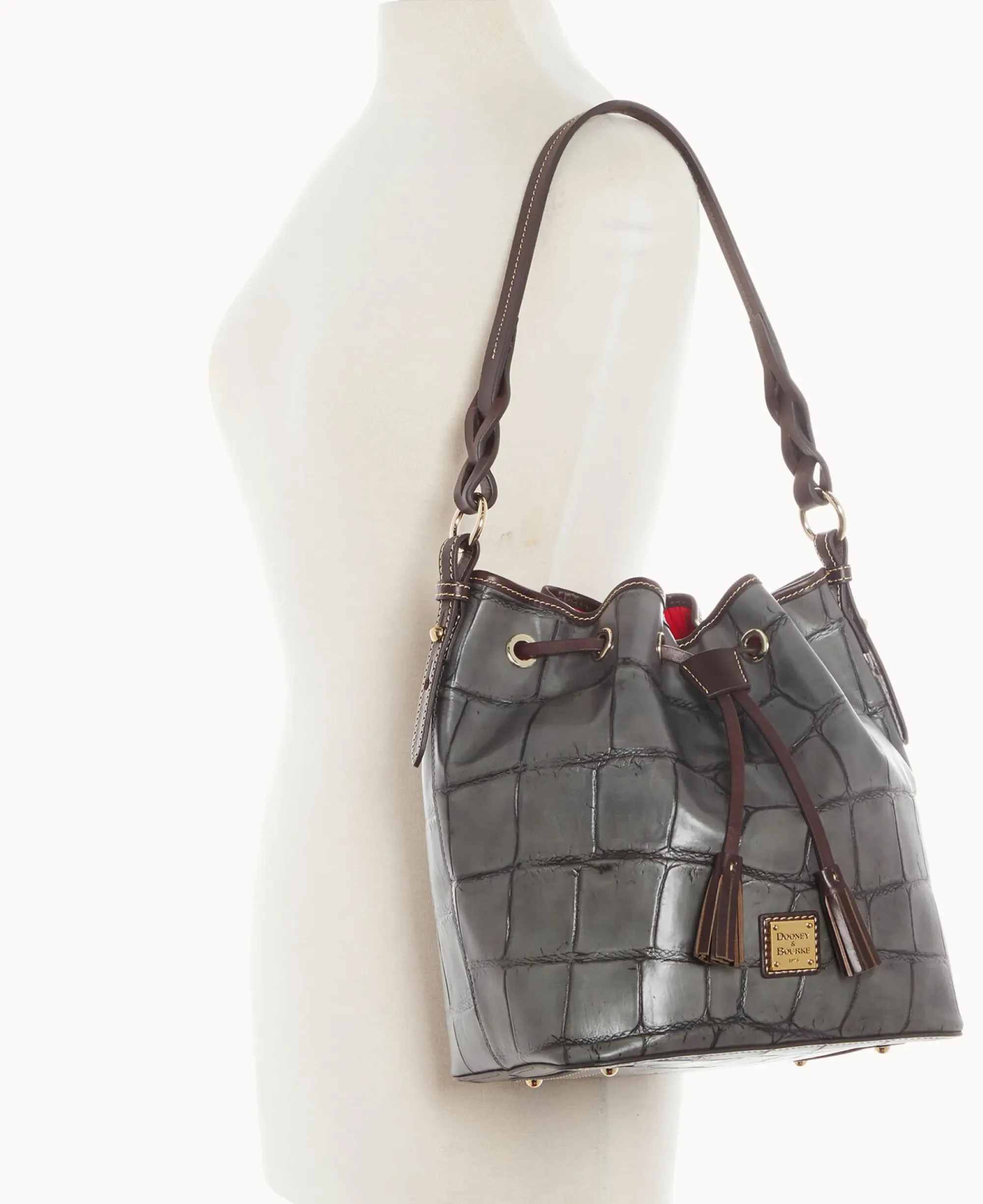 Dooney & Bourke Exotic Leather|Shoulder Bags<Denison Tasha Drawstring Smoke Grey