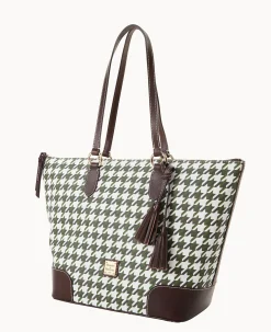 Dooney & Bourke Printed Fabric|Shoulder Bags<Houndstooth Career Tote Green