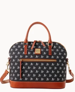 Dooney & Bourke Game Day Ready|Printed Fabric<MLB Domed Zip Satchel ATHLETICS