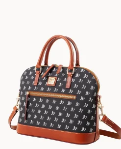 Dooney & Bourke Game Day Ready|Printed Fabric<MLB Domed Zip Satchel ATHLETICS