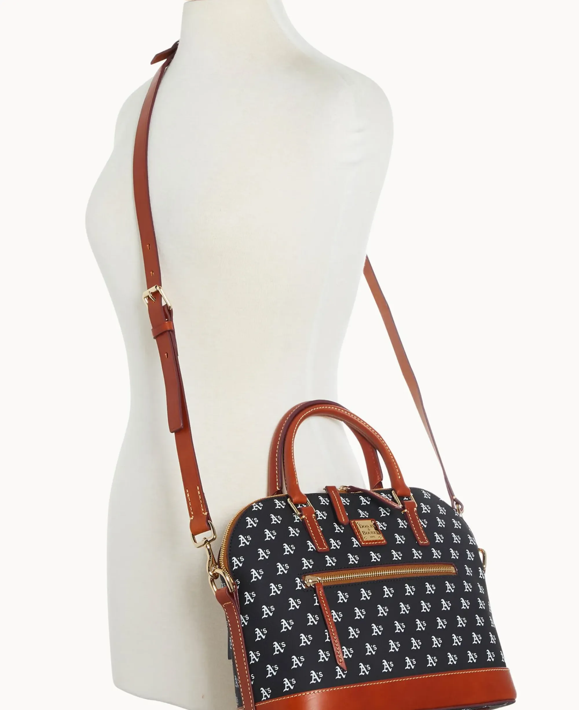 Dooney & Bourke Game Day Ready|Printed Fabric<MLB Domed Zip Satchel ATHLETICS