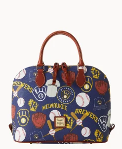 Dooney & Bourke Game Day Ready|Printed Fabric<MLB Zip Zip Satchel Brewers