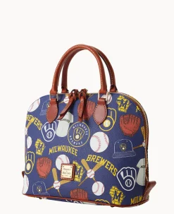 Dooney & Bourke Game Day Ready|Printed Fabric<MLB Zip Zip Satchel Brewers