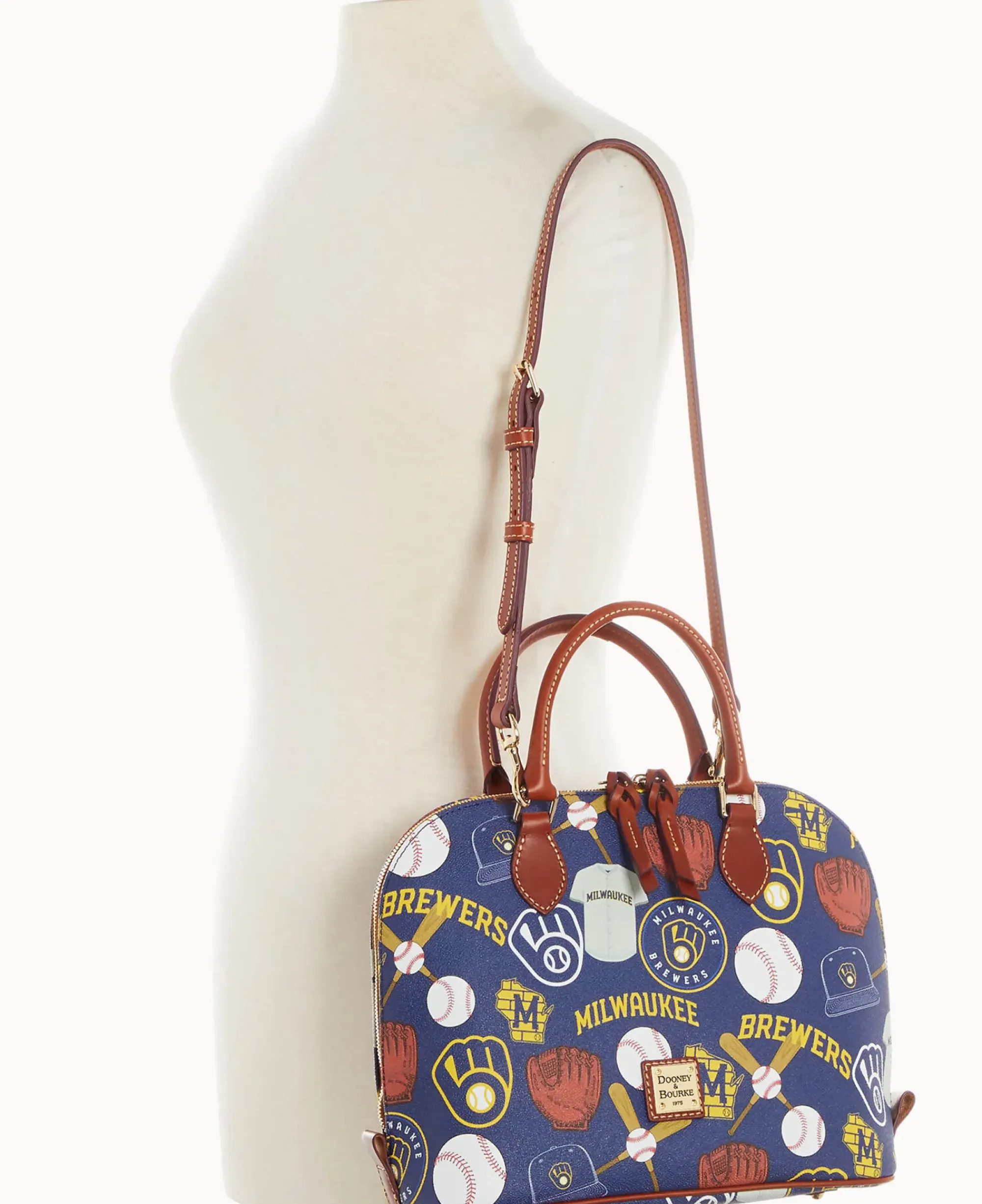 Dooney & Bourke Game Day Ready|Printed Fabric<MLB Zip Zip Satchel Brewers