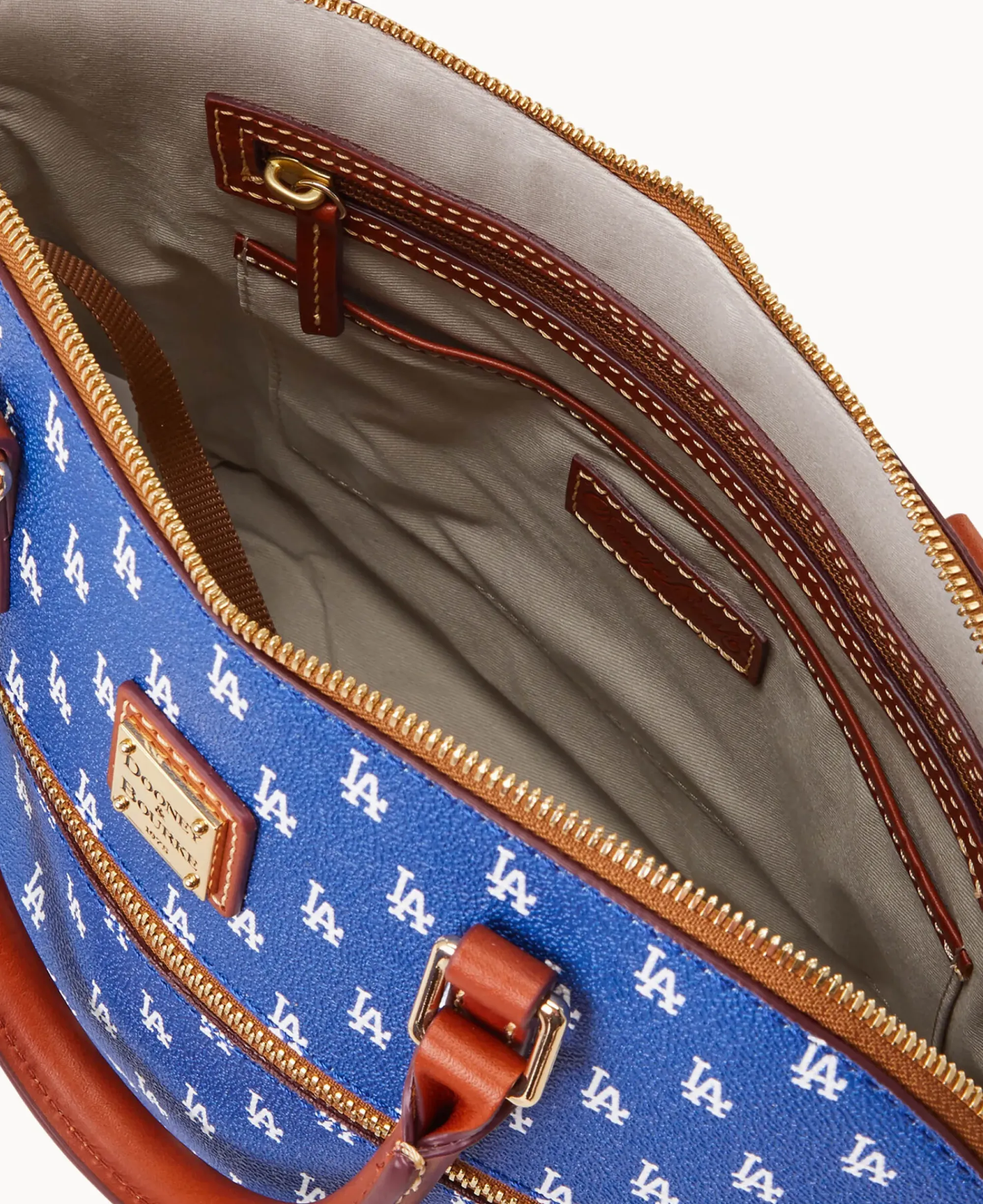Dooney & Bourke Game Day Ready|Printed Fabric<MLB Domed Zip Satchel DODGERS