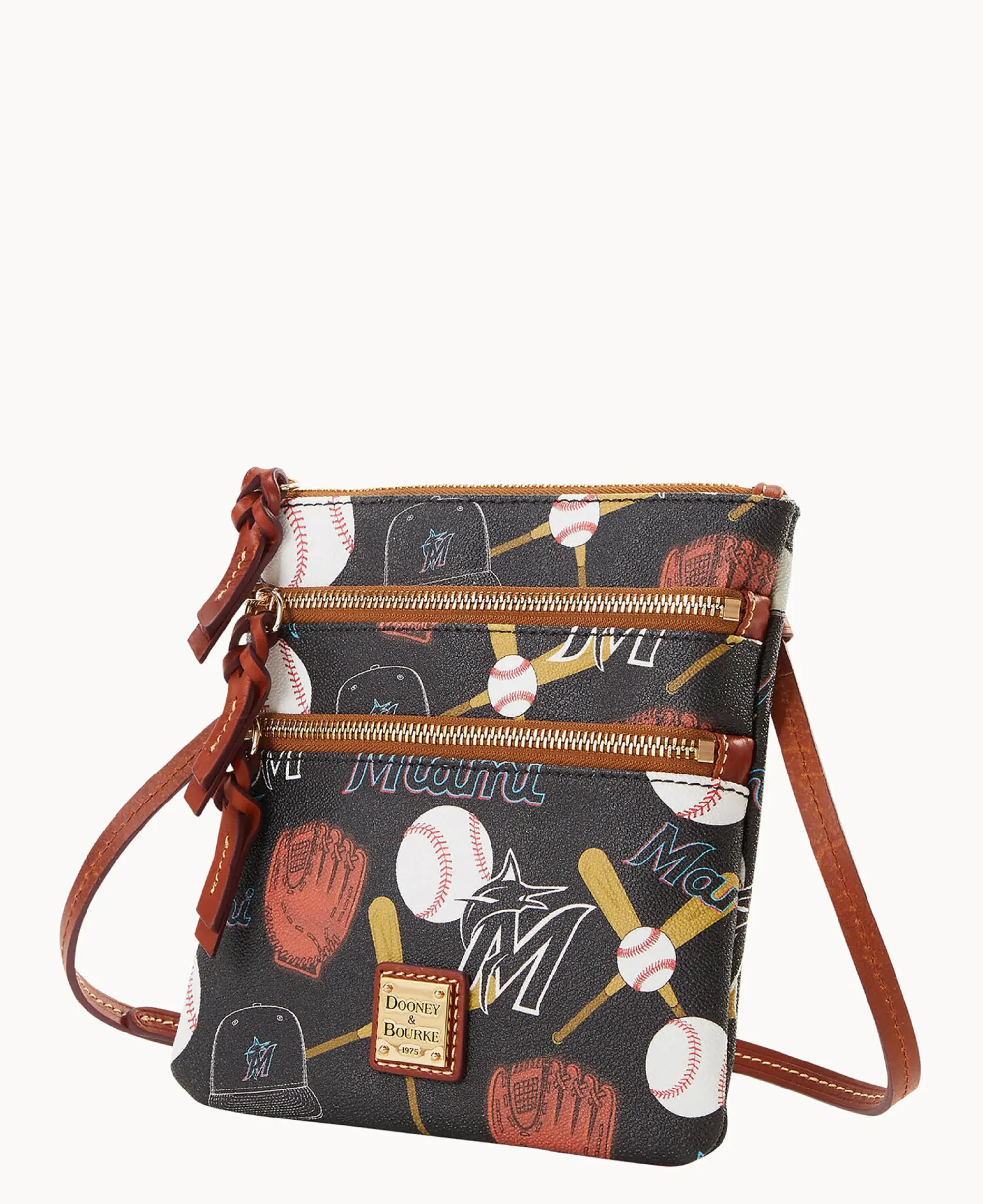 Dooney & Bourke Game Day Ready|Printed Fabric<MLB N S Triple Zip Crossbody Marlins