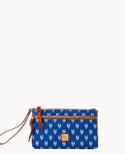 Dooney & Bourke Grab and Go|Wristlets<MLB Mets Double Zip Wristlet New York Mets