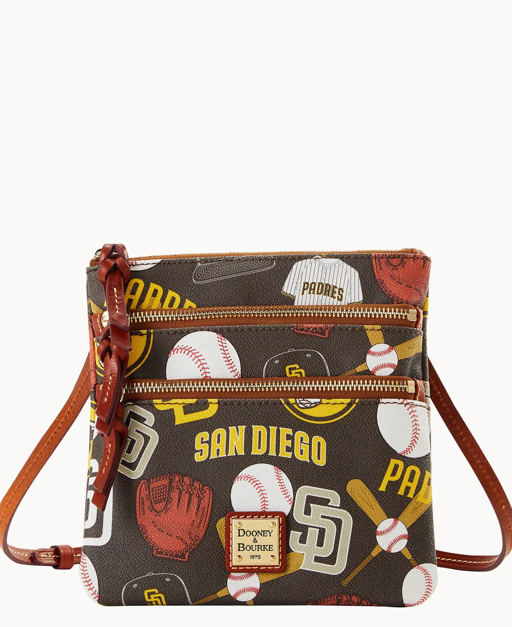 Dooney & Bourke Game Day Ready|Printed Fabric<MLB N S Triple Zip Crossbody Padres