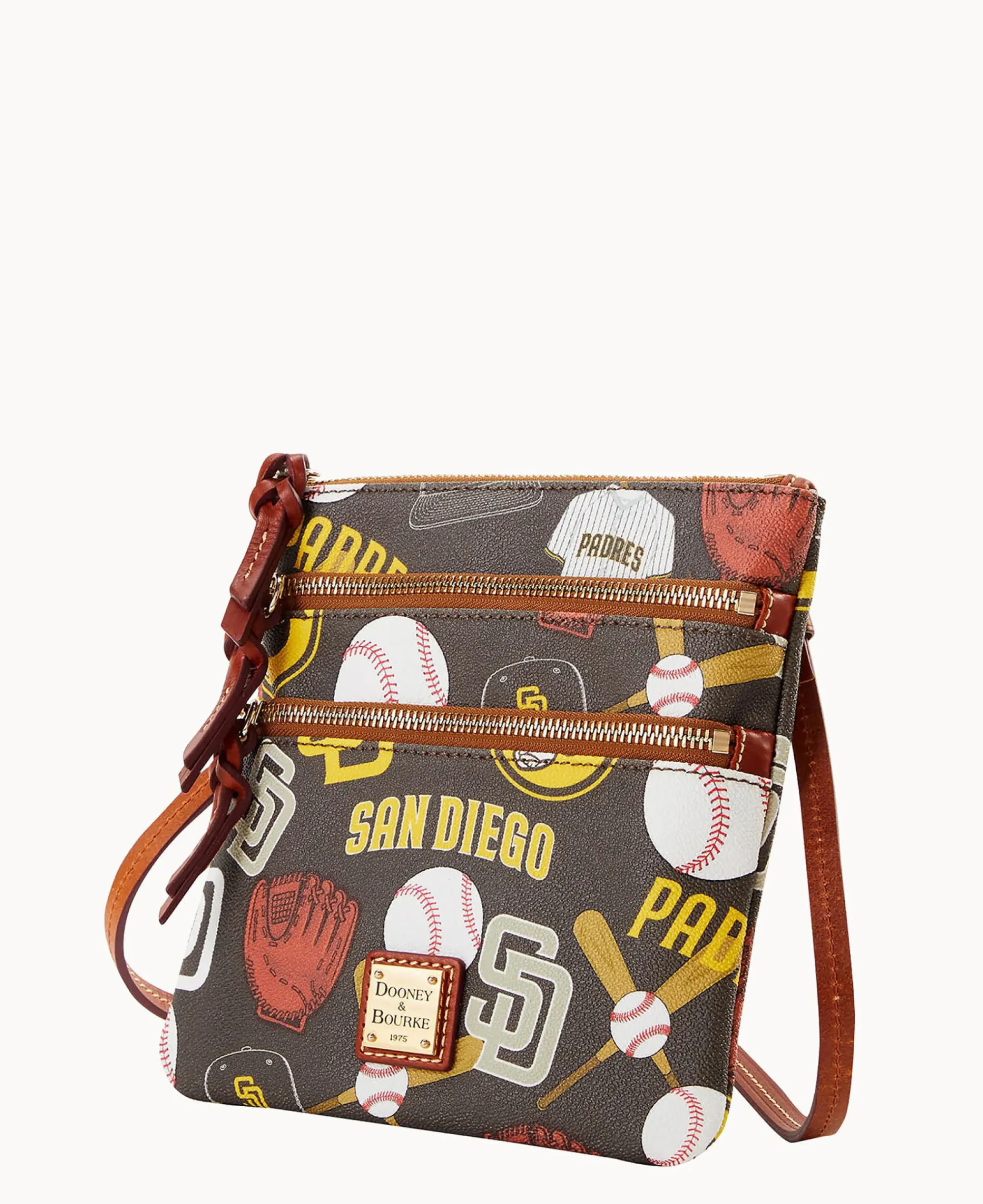 Dooney & Bourke Game Day Ready|Printed Fabric<MLB N S Triple Zip Crossbody Padres