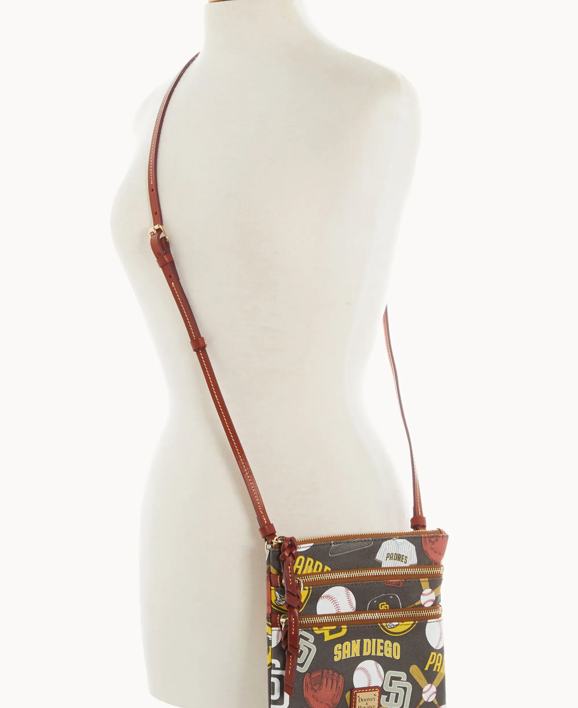 Dooney & Bourke Game Day Ready|Printed Fabric<MLB N S Triple Zip Crossbody Padres
