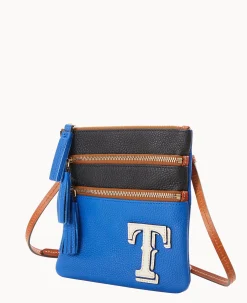Dooney & Bourke Game Day Ready|Printed Fabric<MLB Triple Zip Crossbody Rangers
