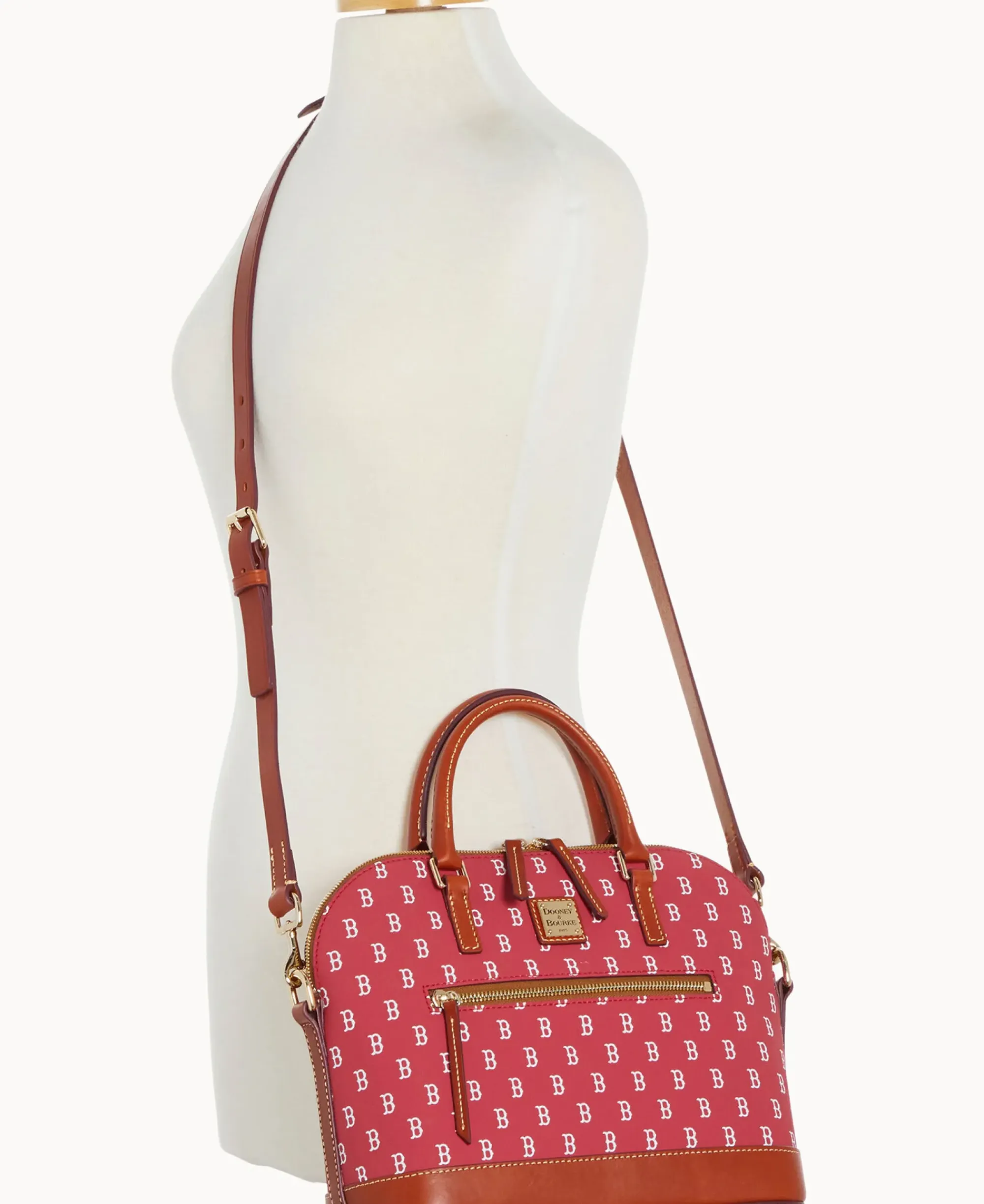 Dooney & Bourke Game Day Ready|Printed Fabric<MLB Domed Zip Satchel RED SOX