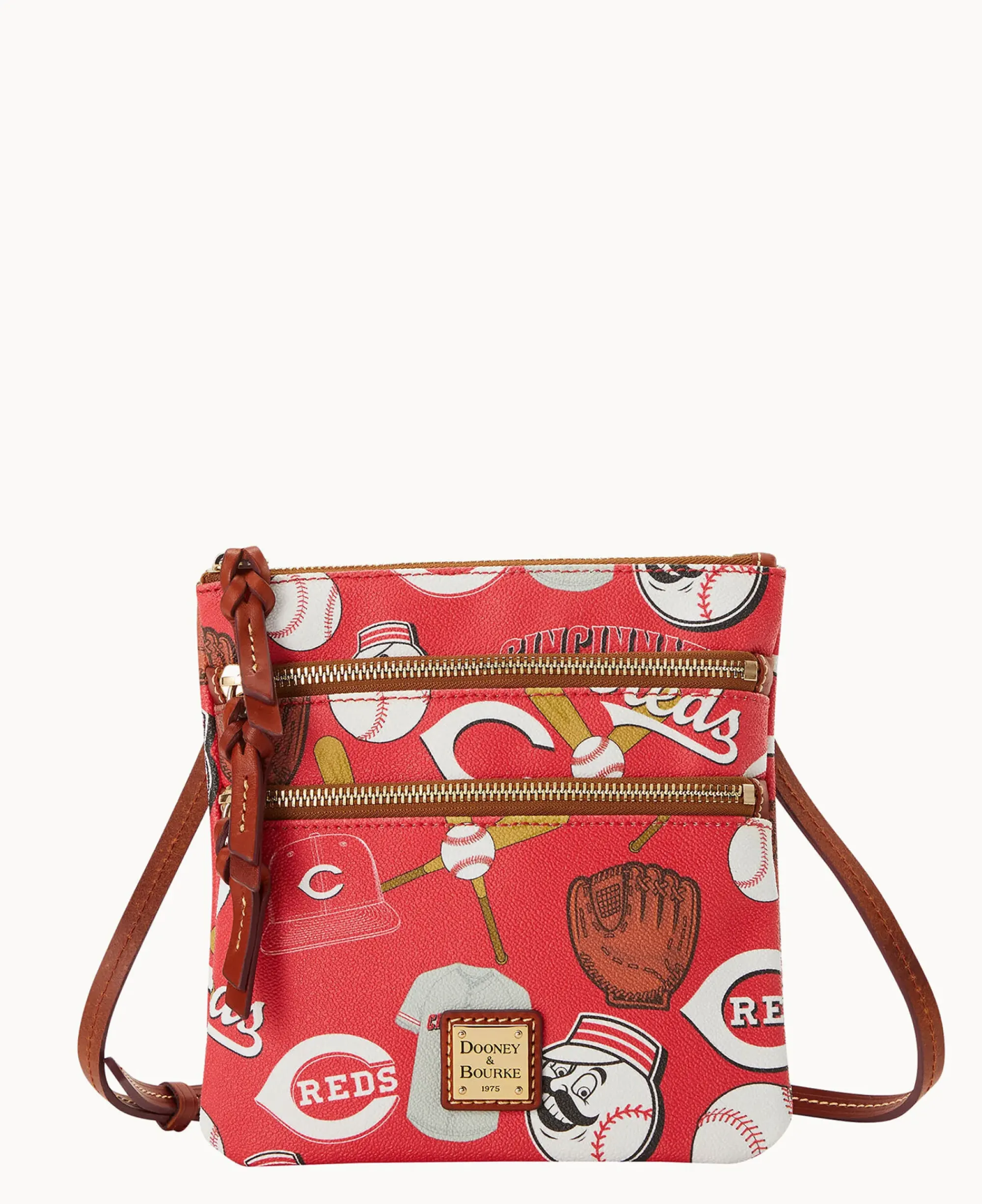 Dooney & Bourke Game Day Ready|Printed Fabric<MLB N S Triple Zip Crossbody Reds