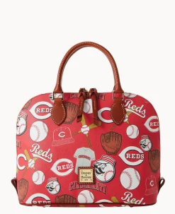 Dooney & Bourke Game Day Ready|Printed Fabric<MLB Zip Zip Satchel Reds