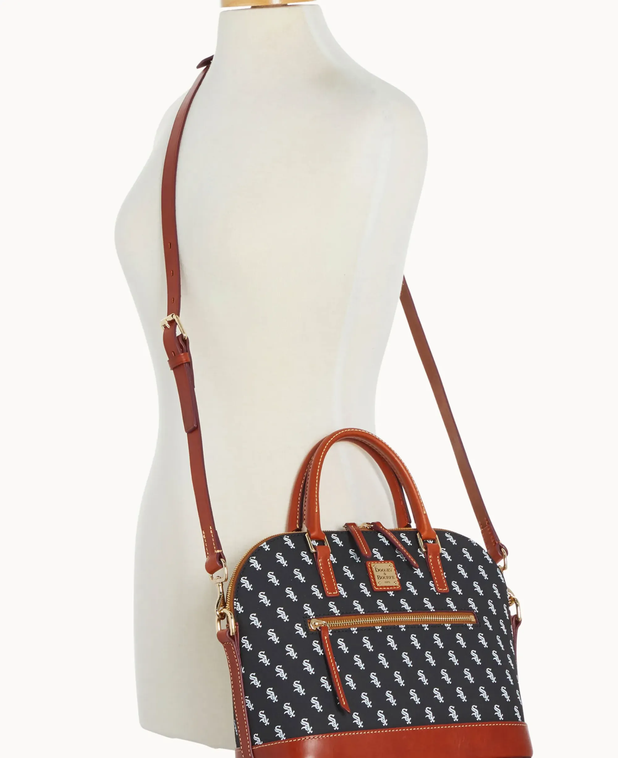 Dooney & Bourke Game Day Ready|Printed Fabric<MLB Domed Zip Satchel WHITE SOX