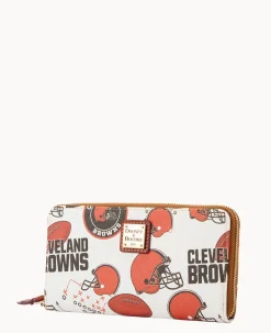 Dooney & Bourke Grab and Go|Wristlets<NFL Large Zip Around Wristlet BROWNS