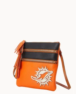 Dooney & Bourke Game Day Ready|Printed Fabric<NFL Triple Zip Crossbody Dolphins