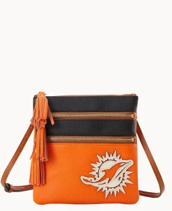 Dooney & Bourke Game Day Ready|Printed Fabric<NFL Triple Zip Crossbody Dolphins
