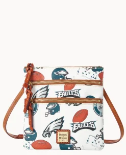 Dooney & Bourke Game Day Ready|Printed Fabric<NFL N S Triple Zip Crossbody EAGLES