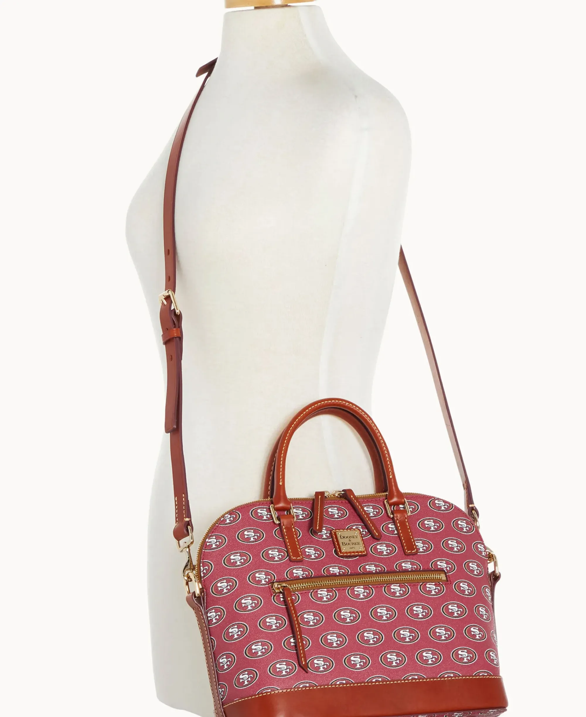 Dooney & Bourke Game Day Ready|Printed Fabric<NFL Domed Zip Satchel 49ERS