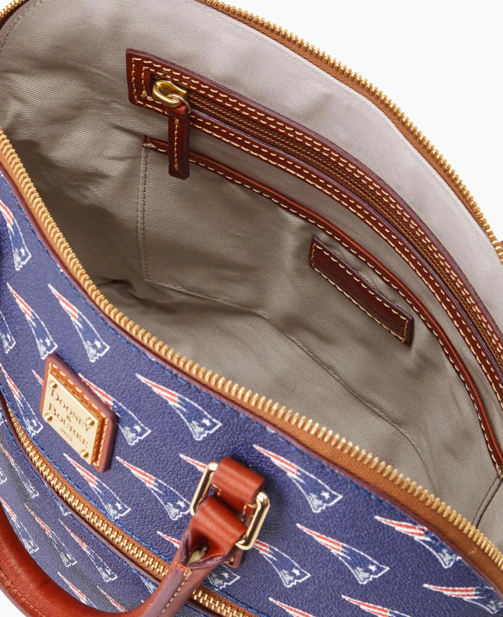 Dooney & Bourke Game Day Ready|Printed Fabric<NFL Domed Zip Satchel PATRIOTS