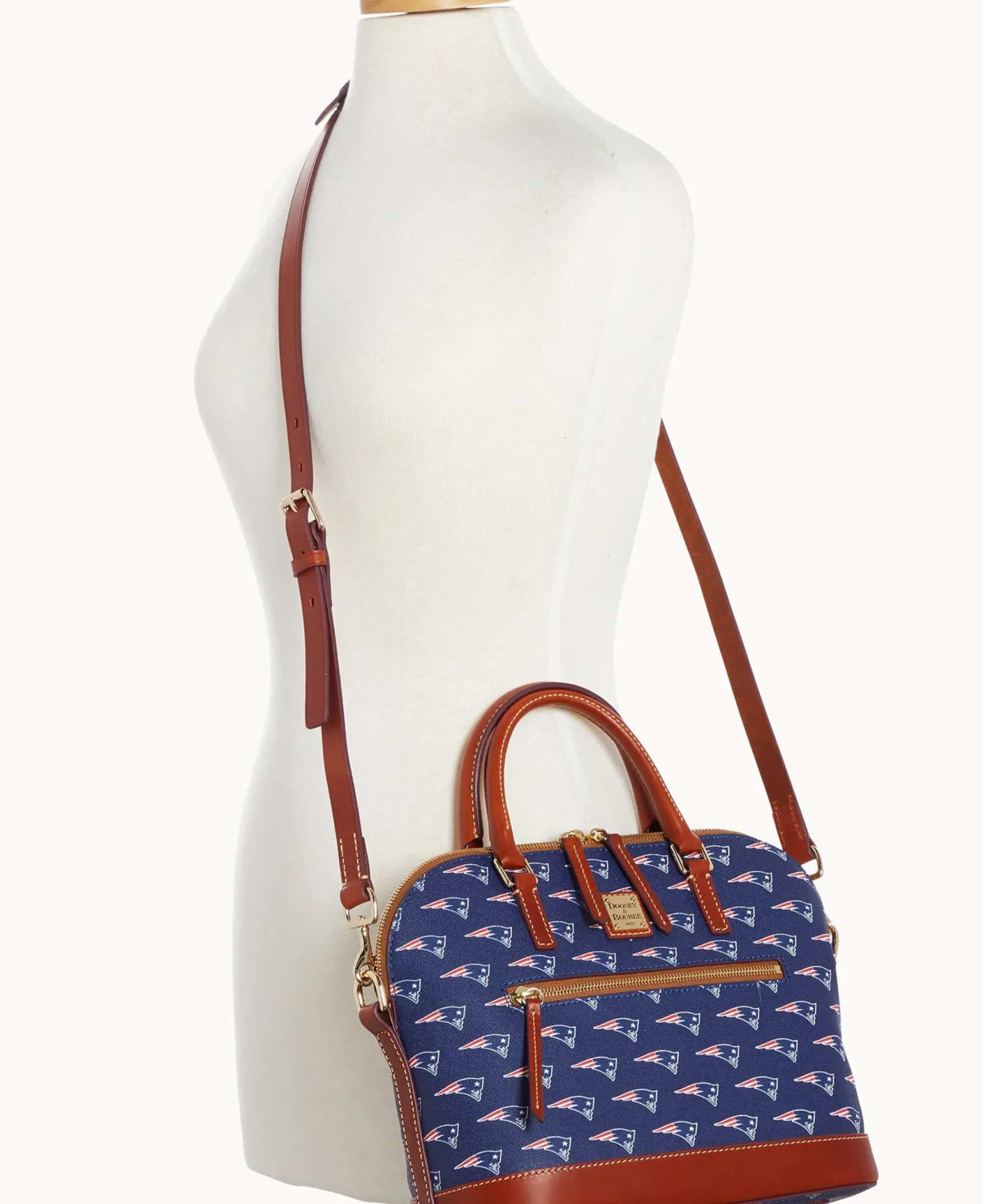Dooney & Bourke Game Day Ready|Printed Fabric<NFL Domed Zip Satchel PATRIOTS