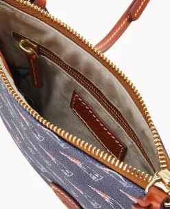 Dooney & Bourke Game Day Ready|Printed Fabric<NFL North South Top Zip Crossbody Patriots