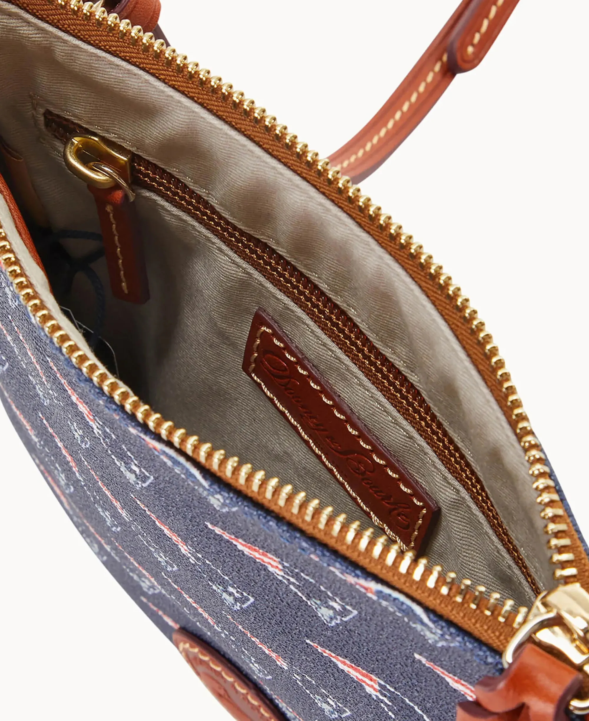 Dooney & Bourke Game Day Ready|Printed Fabric<NFL North South Top Zip Crossbody Patriots