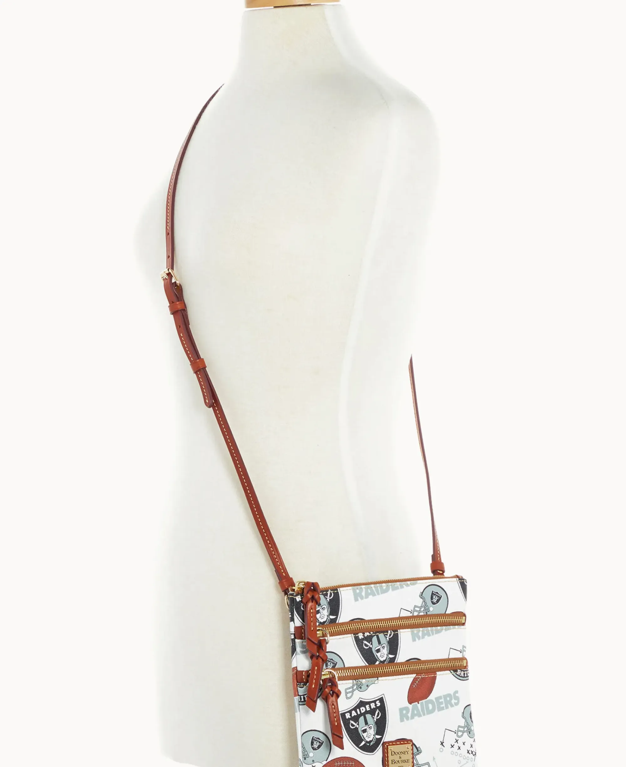 Dooney & Bourke Game Day Ready|Printed Fabric<NFL N S Triple Zip Crossbody RAIDERS