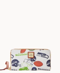 Dooney & Bourke Grab and Go|Wristlets<NFL Large Zip Around Wristlet SEAHAWKS