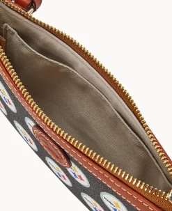 Dooney & Bourke Game Day Ready|Printed Fabric<NFL Large Slim Crossbody Steelers