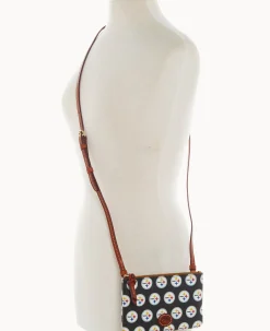 Dooney & Bourke Game Day Ready|Printed Fabric<NFL Top Zip Crossbody Steelers
