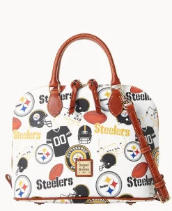 Dooney & Bourke Game Day Ready|Printed Fabric<NFL Zip Zip Satchel STEELERS
