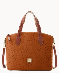 Dooney & Bourke Ready For the Getaway|Exotic Leather<Ostrich Celeste Satchel Caramel