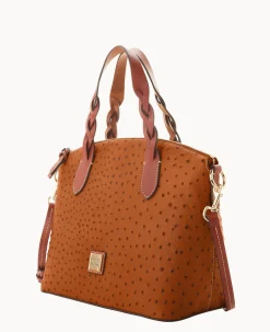 Dooney & Bourke Ready For the Getaway|Exotic Leather<Ostrich Celeste Satchel Caramel
