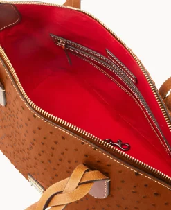 Dooney & Bourke Ready For the Getaway|Exotic Leather<Ostrich Celeste Satchel Caramel