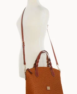 Dooney & Bourke Ready For the Getaway|Exotic Leather<Ostrich Celeste Satchel Caramel