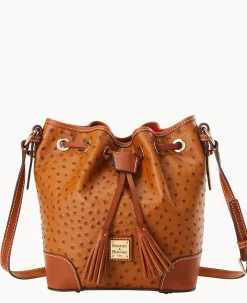 Dooney & Bourke Exotic Leather|Mini Bags<Ostrich Crossbody Drawstring Caramel