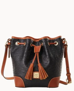 Dooney & Bourke Exotic Leather|Mini Bags<Ostrich Crossbody Drawstring Black