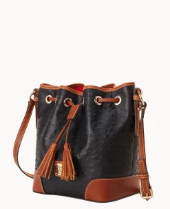 Dooney & Bourke Exotic Leather|Mini Bags<Ostrich Crossbody Drawstring Black