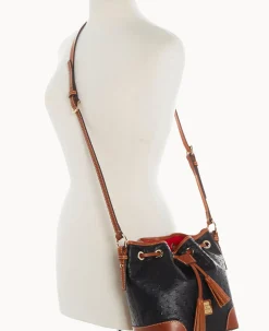 Dooney & Bourke Exotic Leather|Mini Bags<Ostrich Crossbody Drawstring Black