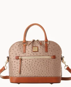 Dooney & Bourke Ready For the Getaway|Exotic Leather<Ostrich Domed Zip Satchel Light Taupe