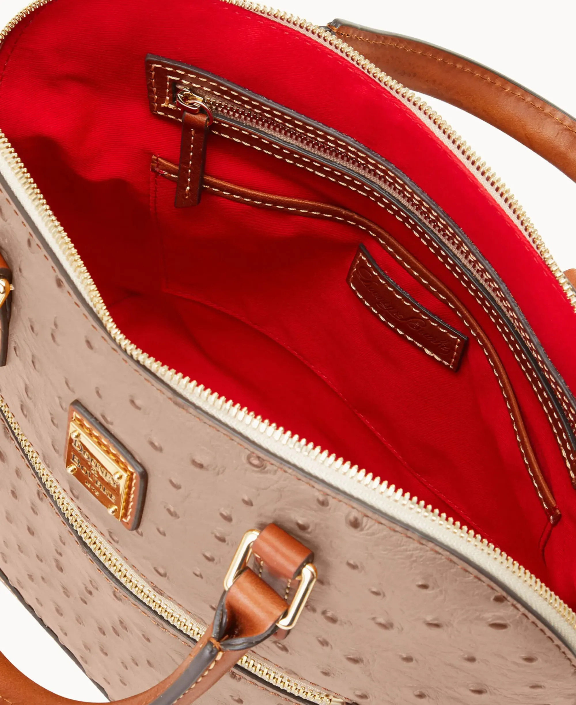 Dooney & Bourke Ready For the Getaway|Exotic Leather<Ostrich Domed Zip Satchel Light Taupe