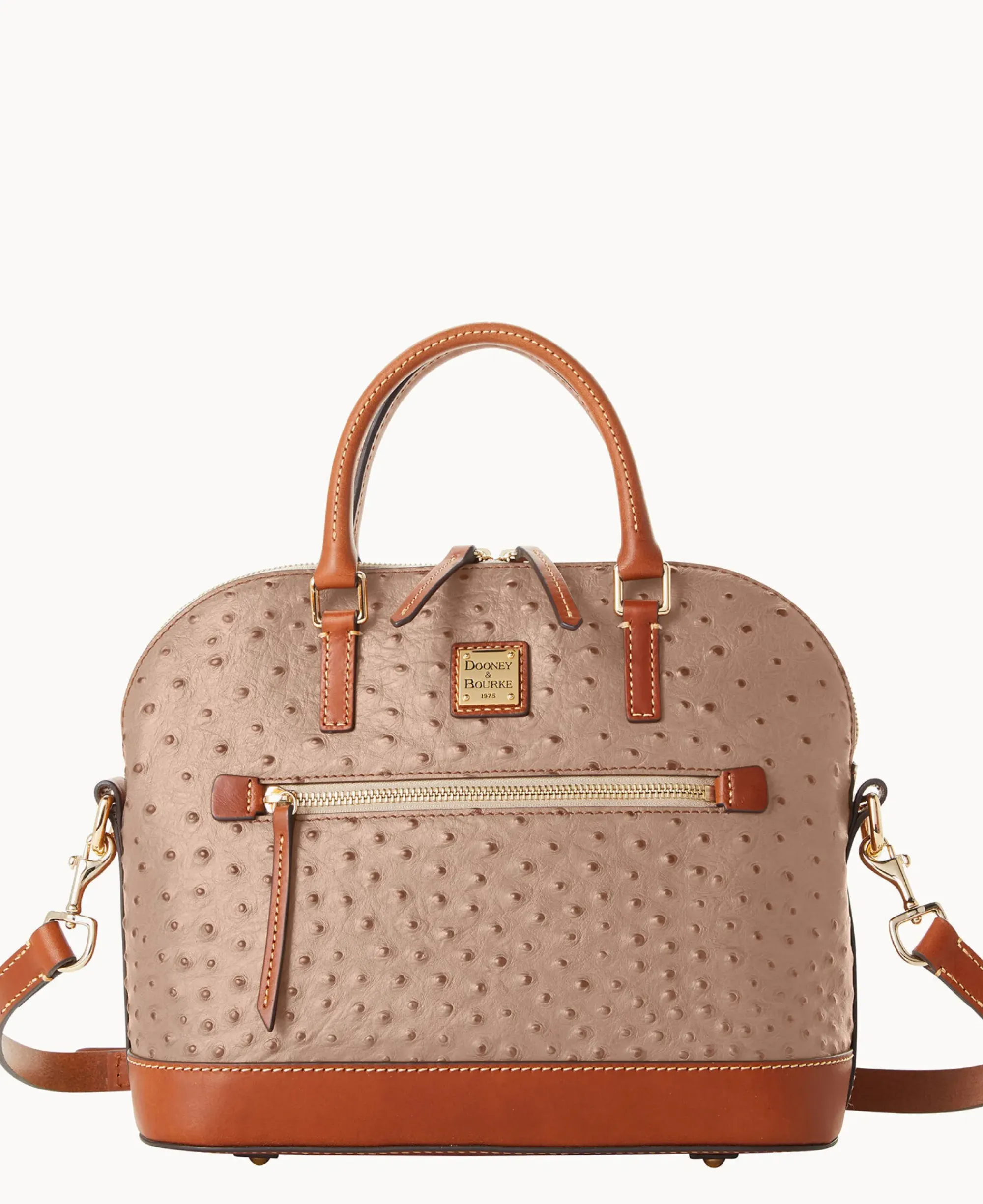 Dooney & Bourke Ready For the Getaway|Exotic Leather<Ostrich Domed Zip Satchel Light Taupe