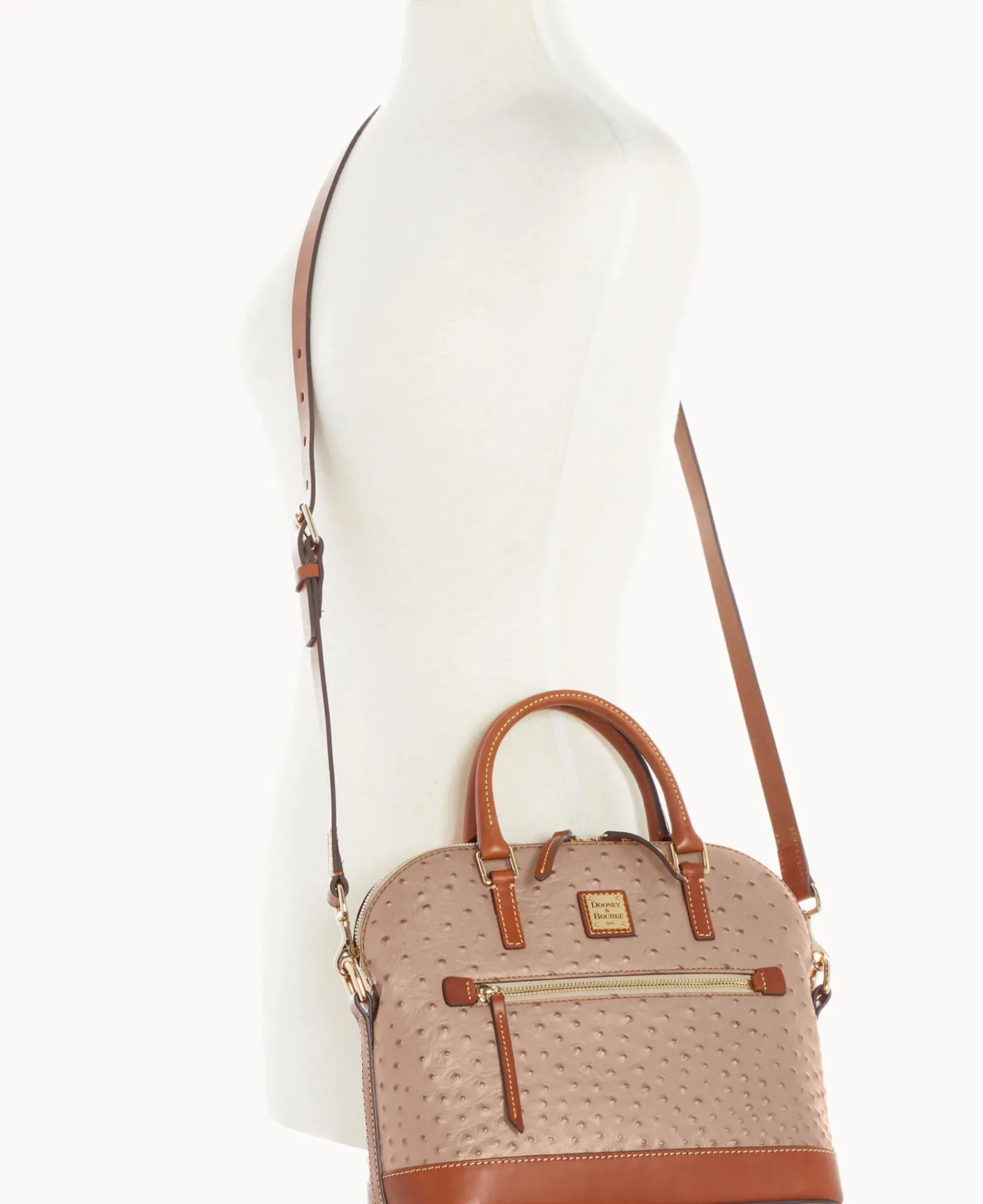 Dooney & Bourke Ready For the Getaway|Exotic Leather<Ostrich Domed Zip Satchel Light Taupe