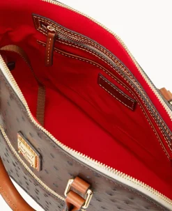 Dooney & Bourke Ready For the Getaway|Exotic Leather<Ostrich Domed Zip Satchel Brown Tmoro