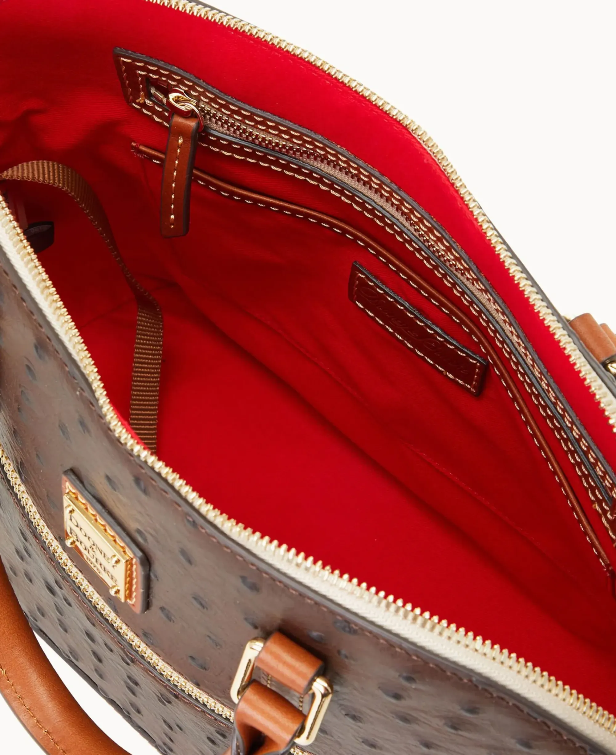 Dooney & Bourke Ready For the Getaway|Exotic Leather<Ostrich Domed Zip Satchel Brown Tmoro